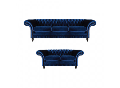 Wunnzëmmer 2tlg Dräisëtzer Sofa Blo Zwäisëtzer Sofas Ariichtung Chesterfield