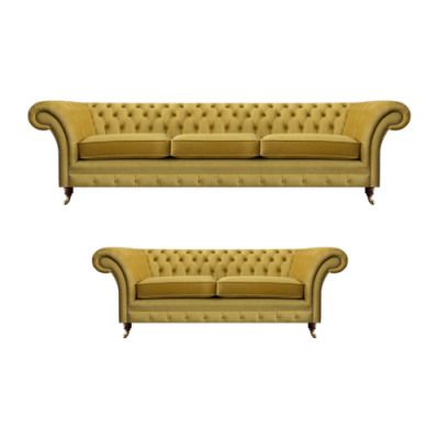Wunnzëmmer Modern Chesterfield Dräisëtzer mat Zwéisëtzer Sofaen Sofagarnitur