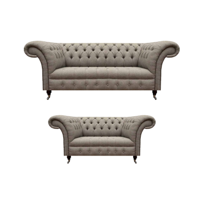 Wunnzëmmer Sofa Set Drësëtzeger mat Zweisëtzer Sofas Designer Chesterfield
