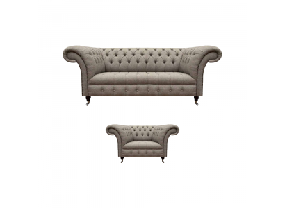 Komplett Wunnzëmmer Sofagarnitur Sofa Dräisëtzer Textil Still Chesterfield