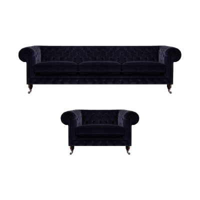 Wunnzëmmer Set 2 Deeler Sofagarnitur Dräisëtzer Canapé Fauteuil Miwwelen Chesterfield