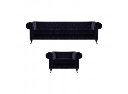 Wunnzëmmer Set 2 Deeler Sofagarnitur Dräisëtzer Canapé Fauteuil Miwwelen Chesterfield