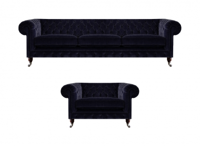 Wunnzëmmer Set 2 Deeler Sofagarnitur Dräisëtzer Canapé Fauteuil Miwwelen Chesterfield