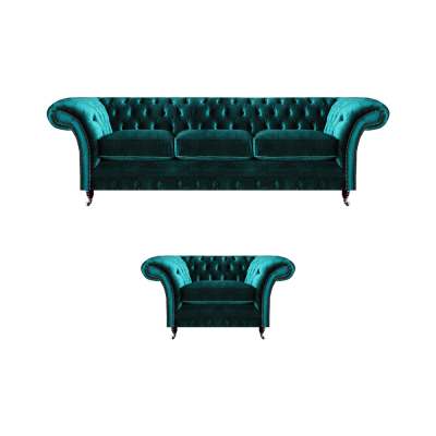 Sofagarnitur Wunnzëmmer 2tlg Dräisëtzer Couch Sofa Chesterfield Sessel