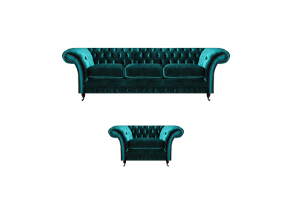 Sofagarnitur Wunnzëmmer 2tlg Dräisëtzer Couch Sofa Chesterfield Sessel