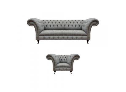 Grau dräisëtzeger Couch Sofa Wunnzëmmer Sëtz Chesterfield Polstermebel