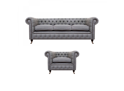 Sofagarnitur Couch Polster Chesterfield Design Sofa Dräisëtzer Set Fautteuil