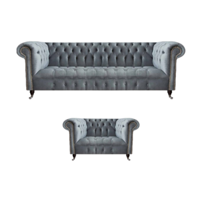 Wunnzëmmer Komplett Dräisëtzeger Sofa Couch Fauteuil Luxus Ariichtung Chesterfield