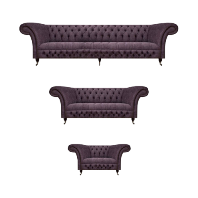 Luxus Lila Sofa Garnitur Wunnzëmmer Chesterfield Design Set 3tlg Gepolstert Textil