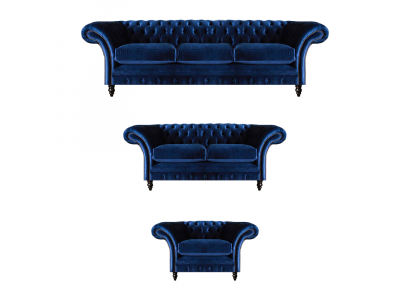Luxus Design Nei Garnitur Wunnzëmmer Blo Sofa Set 3tlg Ariichtung Chesterfield