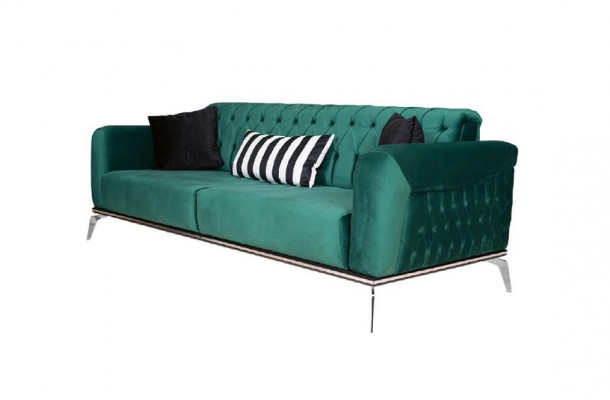 Modern Wunnzëmmer-Set 2 mëll Chesterfield Sofaen + modernen schwaarzen Fauteuil
