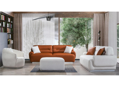 Gemittlech Kautschsëtzung Wunnzëmmer Couch Sëtzpolster Sëtzung 3+3+1 Hocker 4 stéckeg