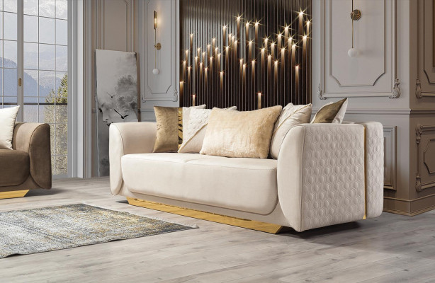Design 3-Sëtzer Relax Sofas Club Lounge Sofa Textil Polster Canapé Stoff Canapéen