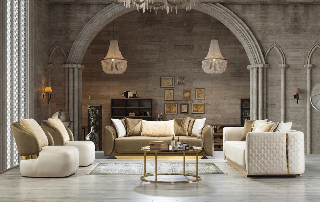 Design 3-Sëtzer Relax Sofas Club Lounge Sofa Textil Polster Canapé Stoff Canapéen