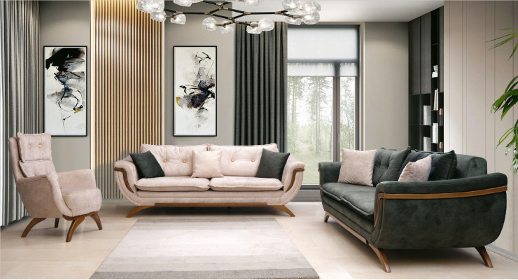 Dräi-Sëtz-Stuff Set 3+3+1 Couchgarnitur Sëtzpolster Stoffsofa Couch Sofa