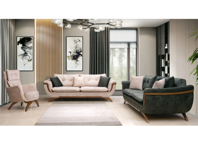 Dräi-Sëtz-Stuff Set 3+3+1 Couchgarnitur Sëtzpolster Stoffsofa Couch Sofa