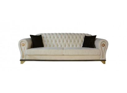 Design Canapé 3-Sëtzer wäiss Chesterfield Stoff Canapébezuch Texil Dräisëtzer