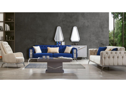 Sofa Garnitur Canapé Set Polsterméin 3+3+1 Dësch 4 Stéck Garnituren