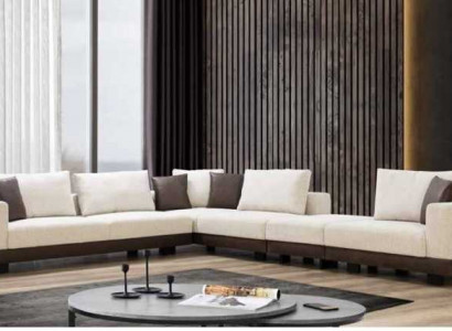 Wunnzëmmer Ecke-Sofa Luxus L-Form Couche Textil Miwwelen Holzgestell Stilvoll