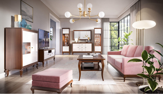 Wunnzëmmer Set Vitrinn Kommode Spigel Wunnwand Kommoden Design