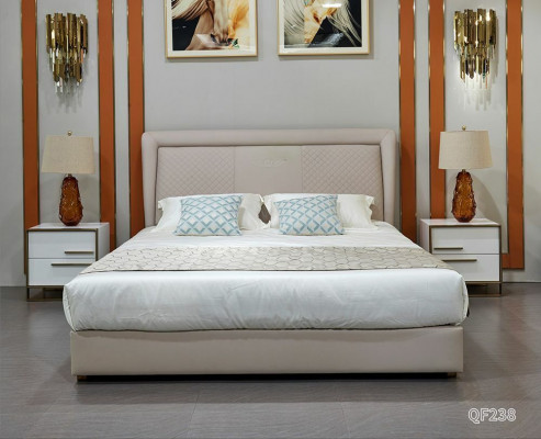 Bett 2x Nuetsdësch 3 Stéck. Schlofzëmmer Set Design Luxus Schlofzëmmer Hotel Miwwelen