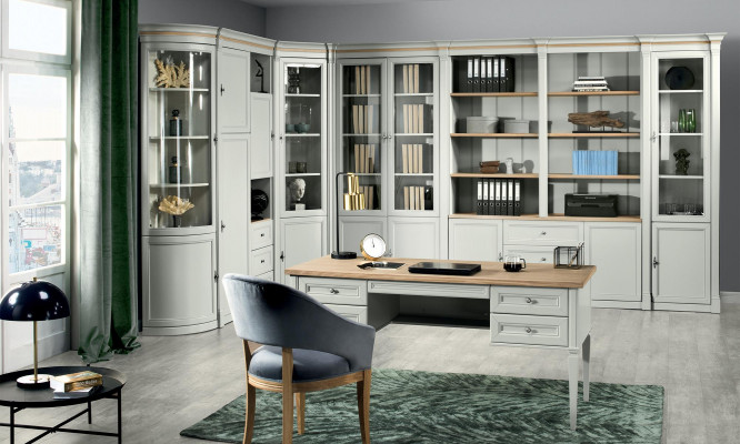Büro Ariichtung Dësch mat Schëffelen Aarbechtszëmmer Home Office Schreifdësch nei