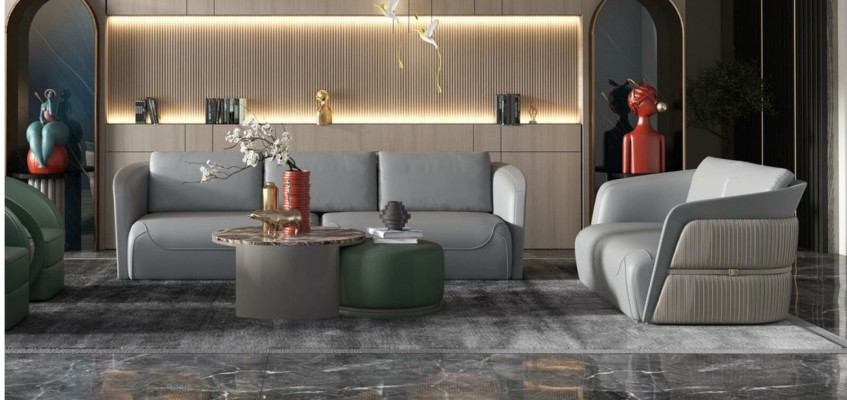 Canapé Dësch Kaffi Niewe Dësign Luxus Ronn Dëscher Sofa 2x Set Garnitur Steen