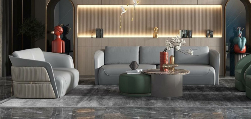 Canapé Dësch Kaffi Niewe Dësign Luxus Ronn Dëscher Sofa 2x Set Garnitur Steen