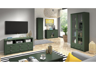 Wunnzëmmer Komplett Set Landhaus Miwwelen Set 5 Deeler. Wunnwand Holz Kommode Dësch