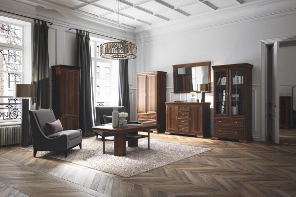 Garnitur Vitrine Kommode 4tlg. Holz Miwwelen Regal Wunnzëmmer Wunnwand Set Grupp