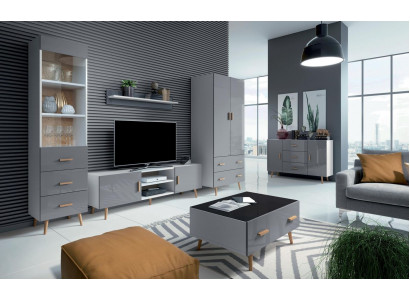 Wunnzëmmer Modern Stil Wunnwänn 4tlg Set Modern Wunnwand Vitrinen Regal Schaf