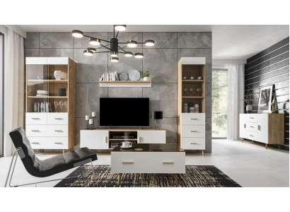 Wunnwand Wunnzëmmer Set Vitrine Kommode Wandregal Vitrinen Wunnwänn 4 tlg. Set