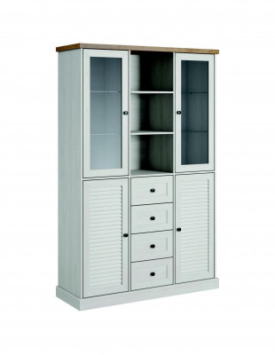 Wunnwand Wunnzëmmer Set Vitrine Lowboard Wandregal 3-Teile Set Wunnwänn Holz Nei