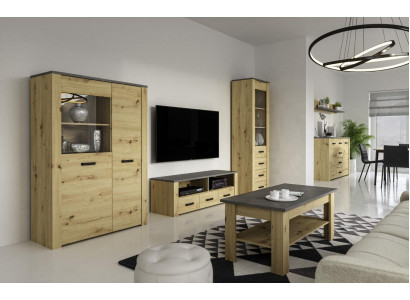 Wunnzëmmer Sideboard 2x Vitrine 3 Stéck Wunnwand Neit Wunnzëmmerméibel Set Designer