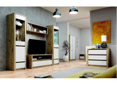 Design Wunnzëmmer Set Vitrin 2x Kommode Wunnwand Wandregal Regal Schief 4-Teileg.
