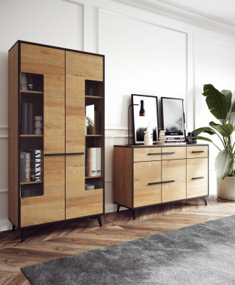 Design Kommoden Schafsmöbel Holz Luxus Wunnwand Sideboard Vitrine 2tlg. Set