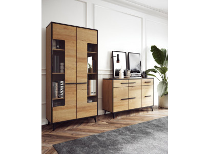 Design Kommoden Schafsmöbel Holz Luxus Wunnwand Sideboard Vitrine 2tlg. Set