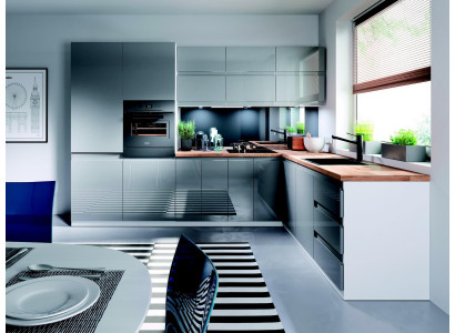 Modern Kichen L Linn Kicheschaf Design Miwwelen Moosfabrikatioun Kichenzeil Gro