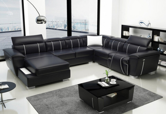 U-Form Ecksofa Sofa Couch Polster Garnitur Lieder Textil Stoff