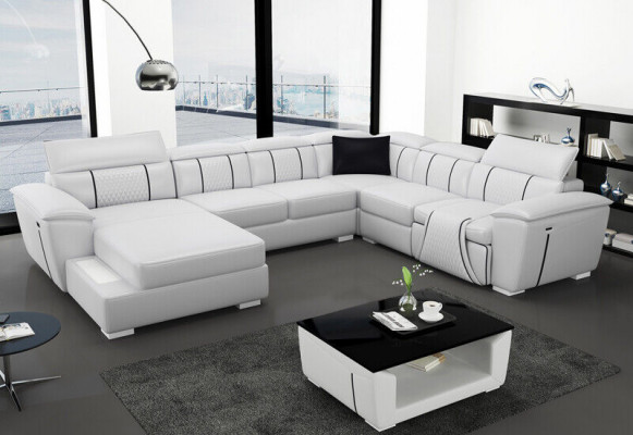 U-Form Ecksofa Sofa Couch Polster Garnitur Lieder Textil Stoff