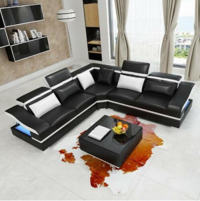 Luxus Design Eck-Ecksofa L-Form Modern Sofas Ledersofa Couch Wunnlandschaft Sofa Sëtz