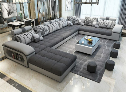 Wunnlandschaft Ecksofa U-Form Canapé Lieder Design Canapé Stoff