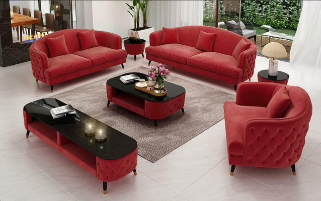 Sofa-Garnitur Set 3+2+1 Sëtz Couchtisch Sideboard Garnitur Design Modern 7 Deeler