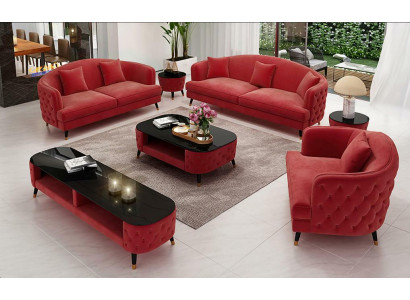 Sofa-Garnitur Set 3+2+1 Sëtz Couchtisch Sideboard Garnitur Design Modern 7 Deeler