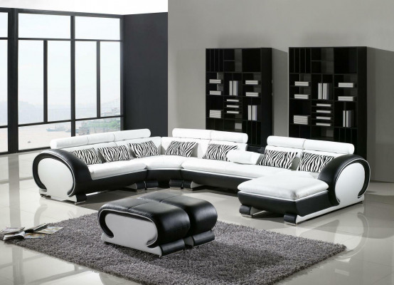 Ledercouch Eckcouch +2x Hocker Set Polster U Form Canapé Design