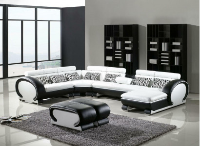 Ledercouch Eckcouch +2x Hocker Set Polster U Form Canapé Design