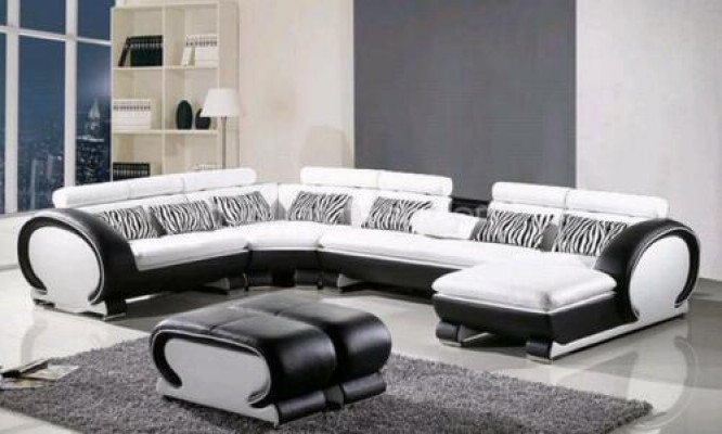 Ledercouch Eckcouch +2x Hocker Set Polster U Form Canapé Design