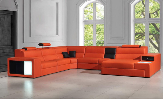 Ecksofa Ledersofa Grouss XXL U-Form Wohnlandschaft Sofa Deko Canapé Garnitur