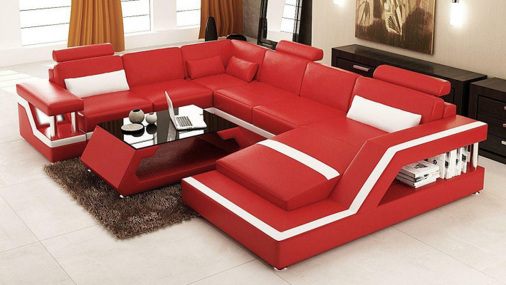 Rout Lederecksofa Grouss XXL U-Form Wunnlandschaft Sofa Canapé