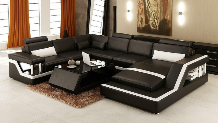 Rout Lederecksofa Grouss XXL U-Form Wunnlandschaft Sofa Canapé